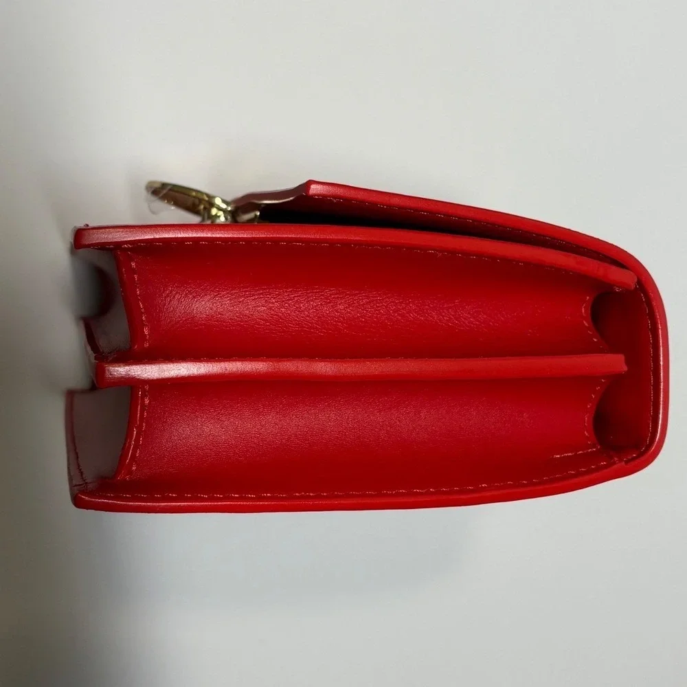 Red Leather Accordion Crossbody Bag Hollywood Logo Strap Gold‎ Hardware
